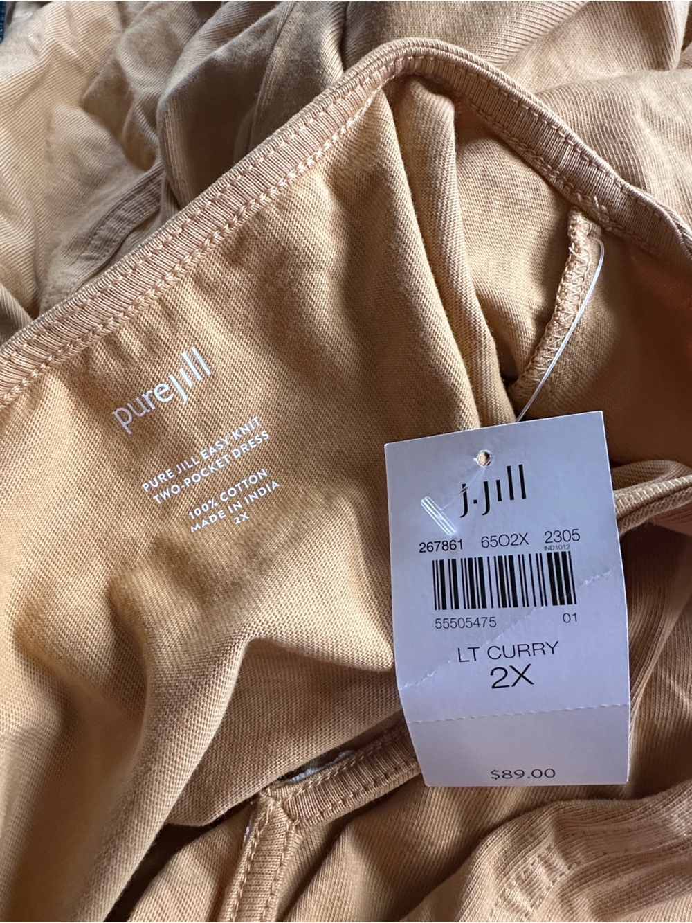 J. Jill Pure Jill Easy Knit Two-Pocket Dress Mustard Yellow Light Curry NWT 2X